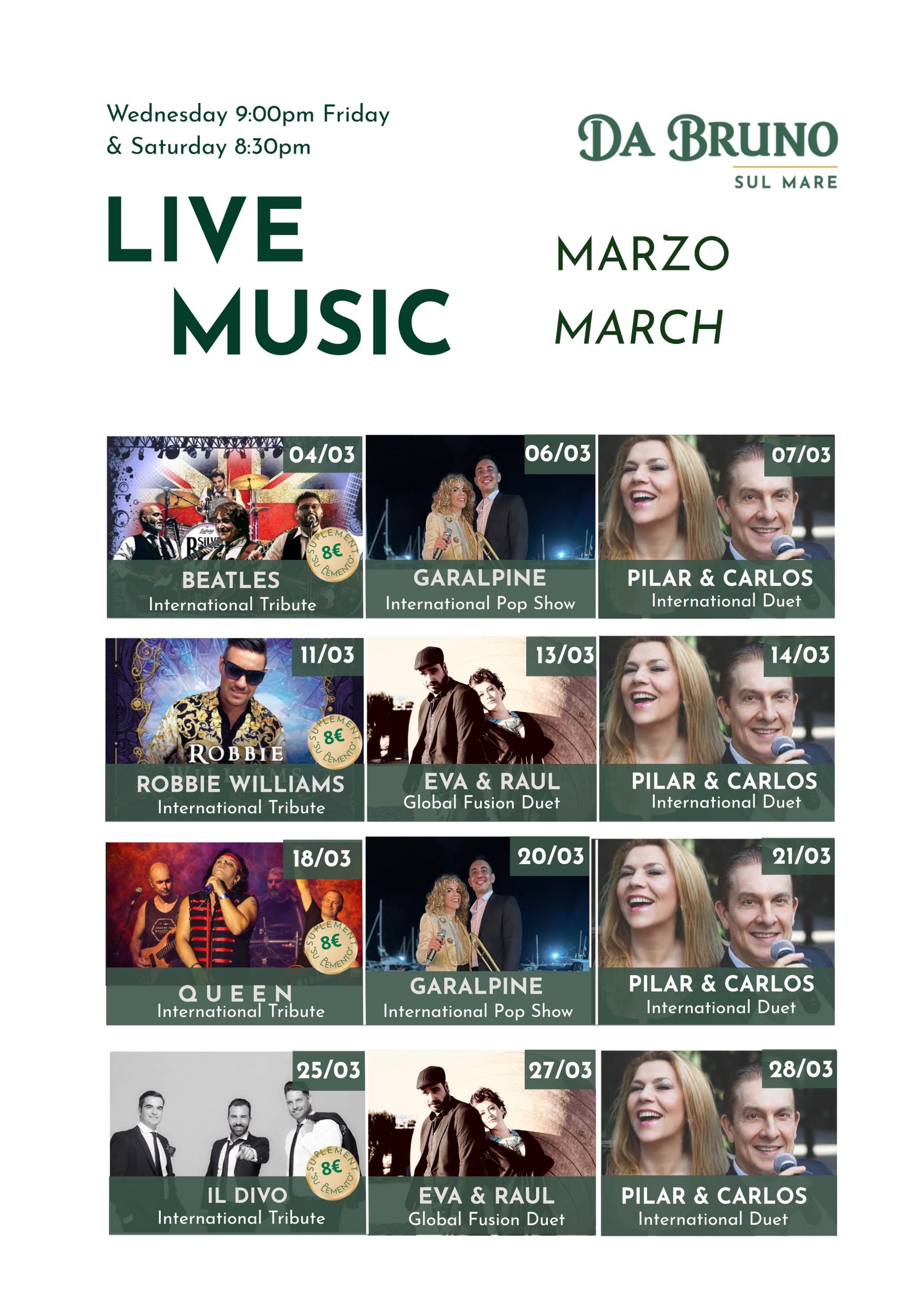 Da Bruno Sul Mare Music Shows March