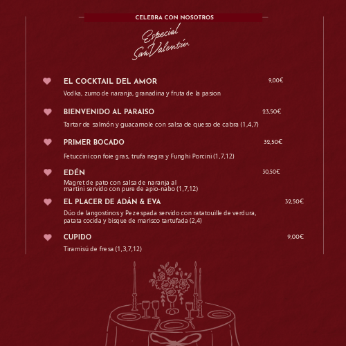 Menu San Valentine DB A Casa Marbella