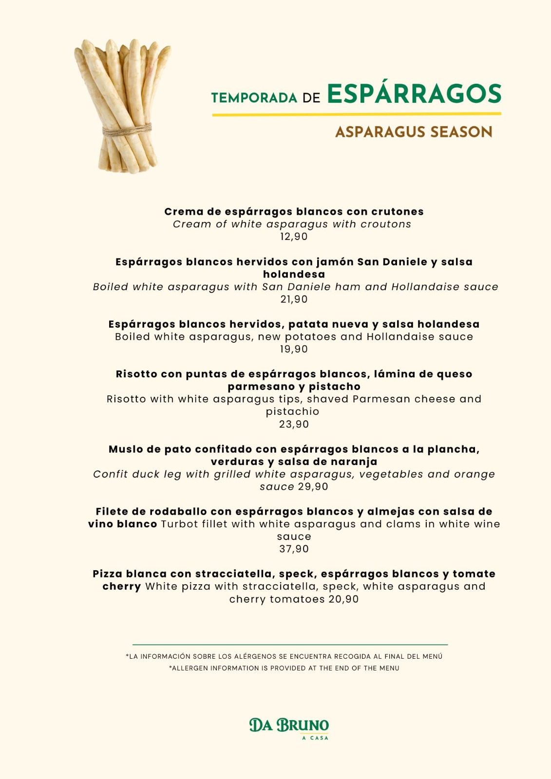 Menu esparragos da bruno a casa Marbella